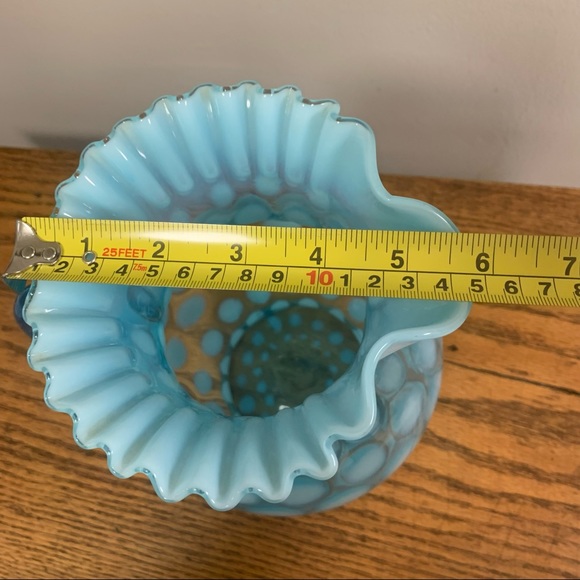 Vintage Opalescent Blue Coin Dot Ruffled Pitcher Collectible Glass - Picture 9 of 11